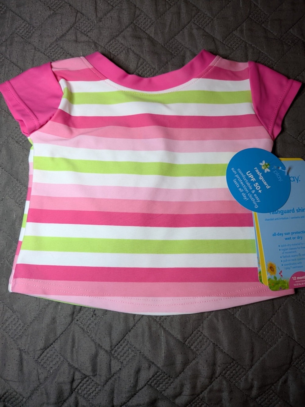 I Play Pink, Light Pink & Lime Striped Rashguard Top